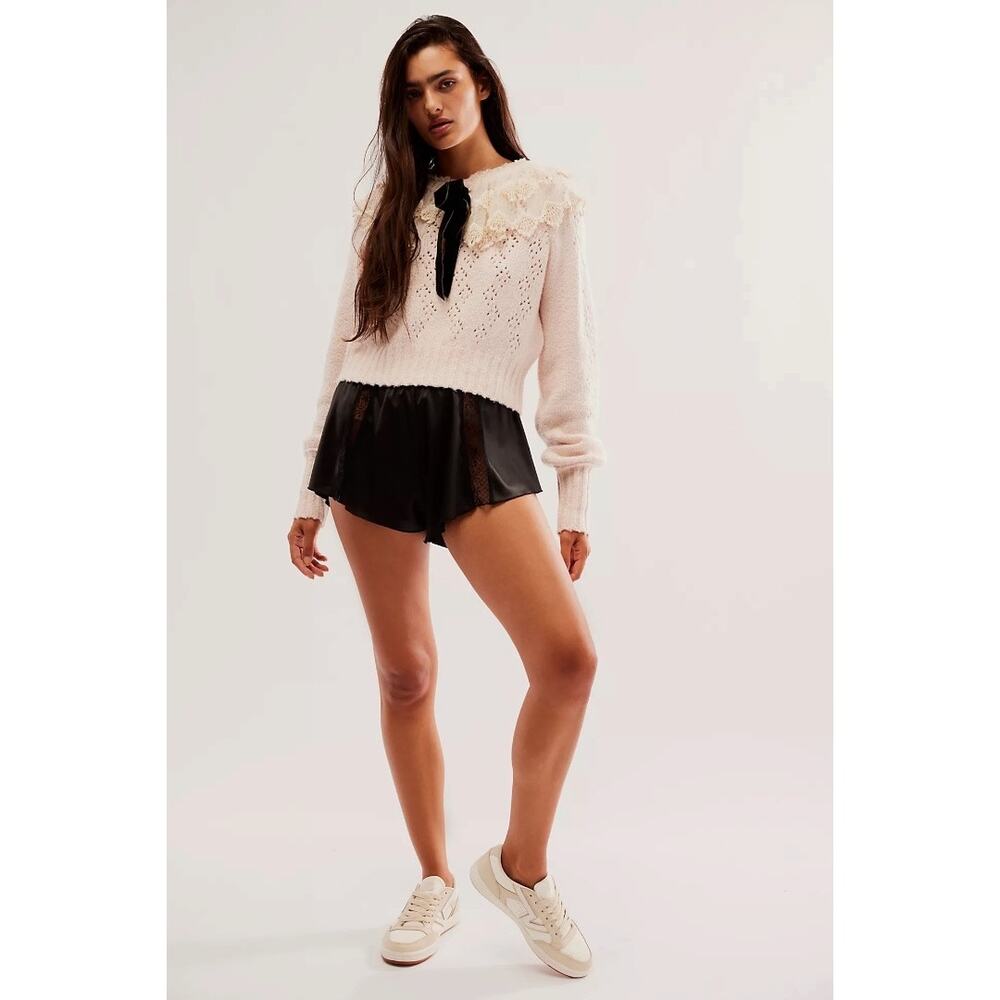 Free People XL Dainty Coquette Lace Collar Hold Me Closer Sweater - Picture 7 of 15